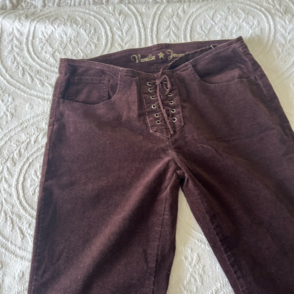 Vanilla Star Deep Brown Lace-Up Micro Corduroy Pants
